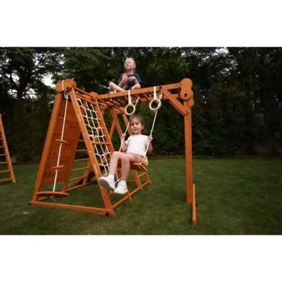 Chestnut - Outdoor and Indoor 8-in-1 Jungle Gym for Toddlers Playset Large image {2}