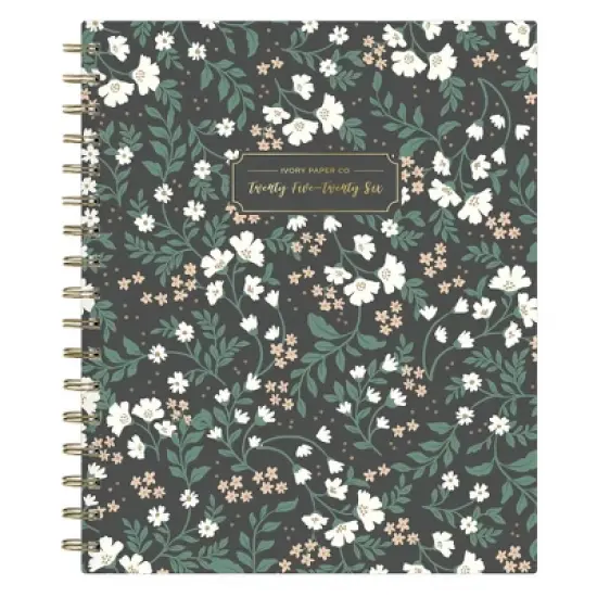 Blue Sky Ivory Paper Co 2025-2026 Weekly/Monthly Wirebound Planner 7"x9" Hardcover Ottillie Black Floral image {13}