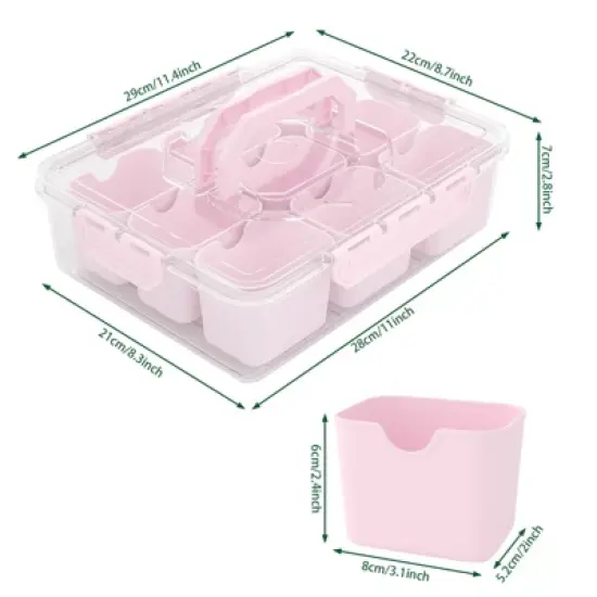 OBOKATA Divided Serving Tray with Lid and Handles 9 Compartments Snack Box Container Charcuterie Organizer Snackle Box Container for Candy,Nuts,Pink image {4}