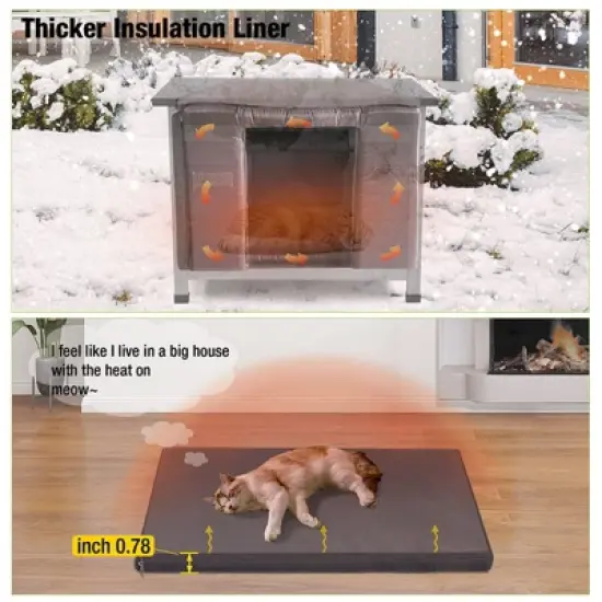 Aivituvin Insulated Wooden Cat House with Soft Liner | Waterproof Roof-AIR12-IN image {3}