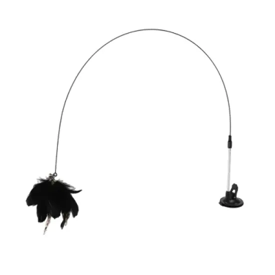 Unique Bargains Cat Teaser with Suction Cup and Bell Fluffy Plume Teasing Sticks Black Brown image {5}