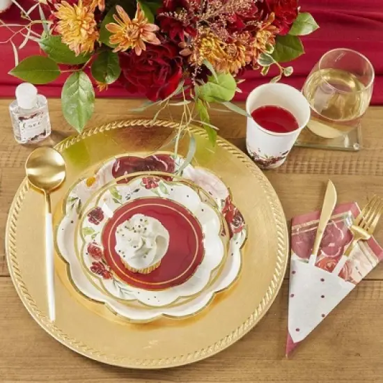 Kate Aspen Burgundy Blush Floral 7 in. Premium Paper Plates (Set of 64) | 28519NA image {6}