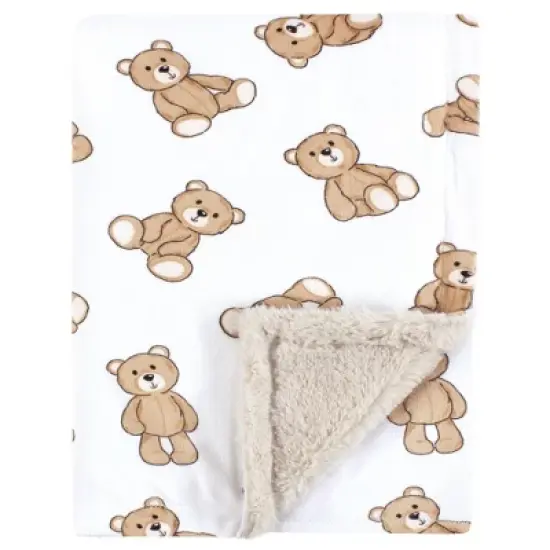 Hudson Baby Boys Plush Blanket with Furry Binding and Back, Teddy Bears, One Size image {2}