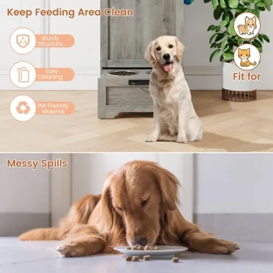 ODK Dog Feeding Station with 2 Elevated Bowls, Dog Food Storage Cabinet, Flip Top Pet Feeding Station, Food Storage Container,Pet Toy Organizer image {4}