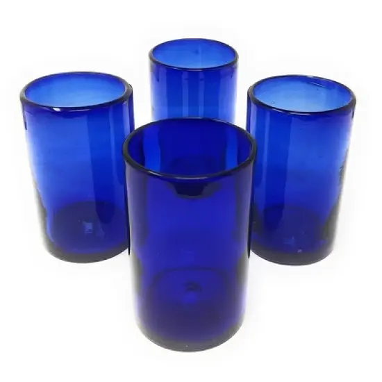 Dos Sue&ntilde;os Mexican Hand Blown Drinking Glasses - Pure Cobalt Design - 14oz - Set of 4 image {3}