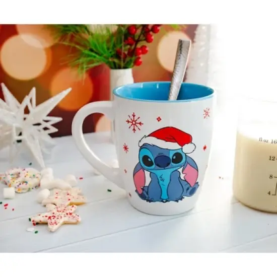 Silver Buffalo Disney Lilo & Stitch Santa Hat Jumbo Curved Ceramic Latte Mug | Holds 25 Ounces image {4}