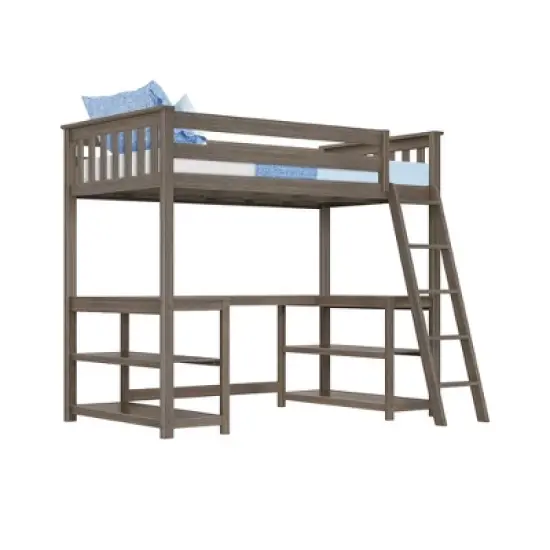 Max & Lily Twin-Size High Loft Bed with Wraparound Desk & Shelves image {7}