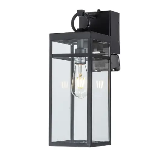 ALOADECOR 1 Light Black Dusk to Dawn Sensor Outdoor Wall Lantern Coach Sconces Light with Clear Glass and built-in GFCI Outlets image {2}