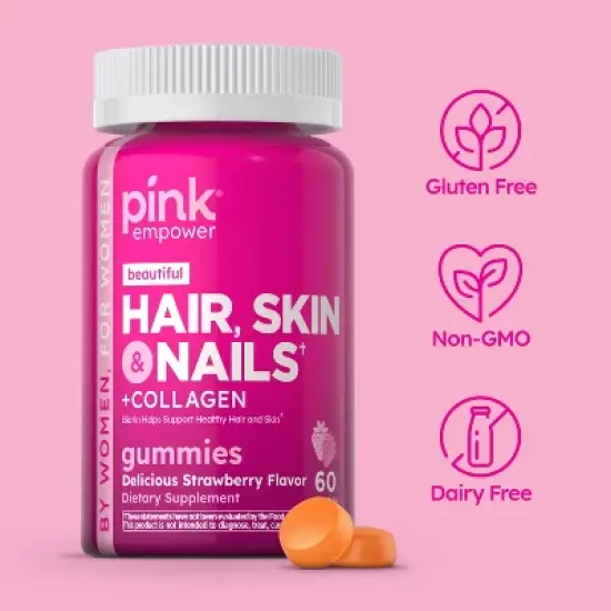 Pink Vitamins Dazzling Hair Skin Nails + Collagen Gummies - Strawberry - 60ct image {4}