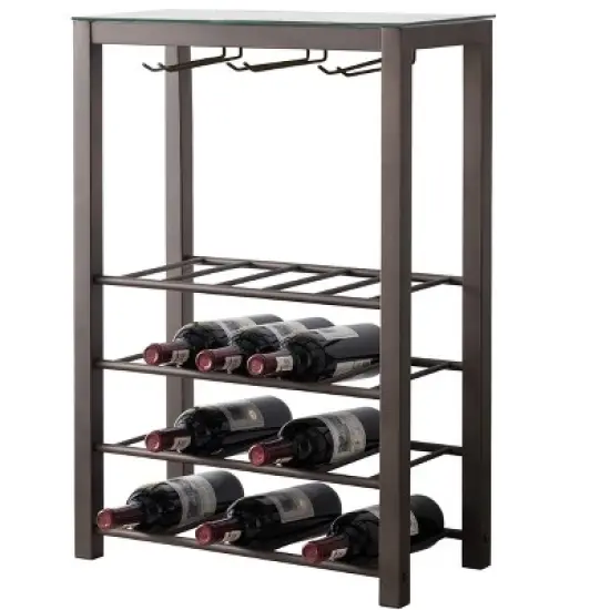 Kings Brand Furniture Freestanding Floor Wine Rack Storage Table, Hold 20 Bottles with Glasses Holder (Pewter) image {2}