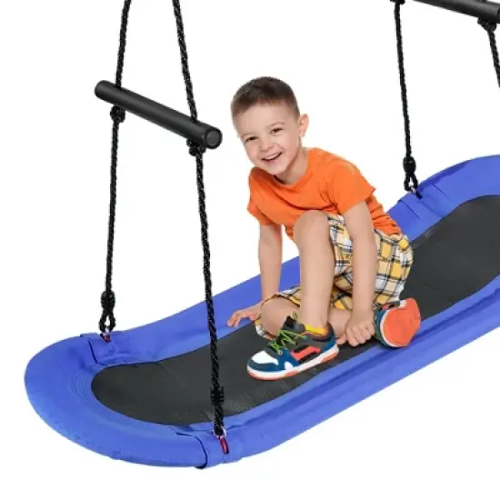 Costway Saucer Tree Swing Surf Kids Outdoor Adjustable Oval Platform Set w/ Handle Blue\Green\ Colorful\Camouflage green image {12}