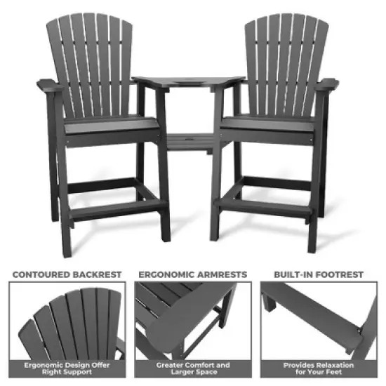 Patio HDPE Adirondack Chairs, Outdoor Tall Seating, for Deck, Balcony, Backyard, Patio Bar Stool Chair, Gray image {2}