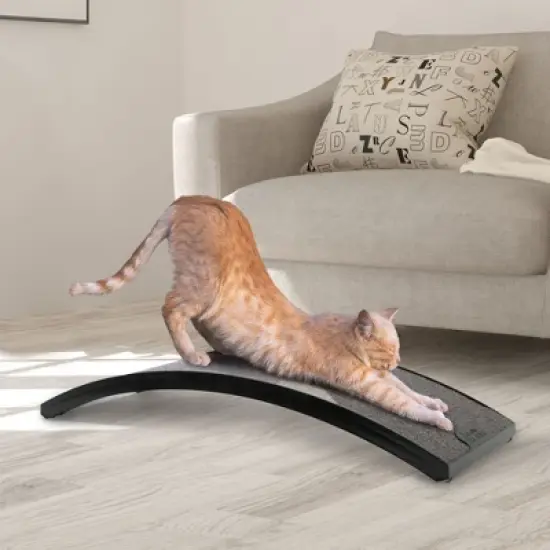 Omega Paw Rascador Curved Floor Scratching Board for Cats and Kittens, Lays Flat or Vertically, Treated with Catnip Oil, 20 Inches Long, Grey image {4}
