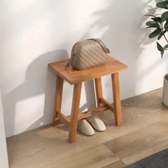 Costway Teak Shower Bench, Bathroom Shower Stool for Shaving Legs & Spa Bath Natural image {4}