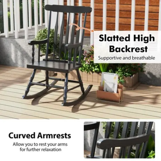 Tangkula Wooden Rocking Chair Single Rocker Indoor Garden Patio Yard Black image {5}