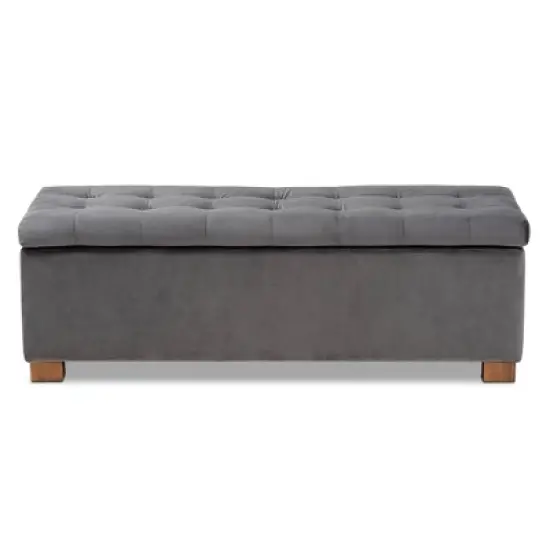 Roanoke Velvet Upholstered Grid Tufted Storage Ottoman Bench - Baxton Studio image {2}