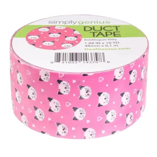 Simply Genius Pattern Duct Tape Heavy Duty, Craft Supplies, Colored Duct Tape, Single Roll 1.8 in x 10 yards (Bubble Gum Kitty) image {1}