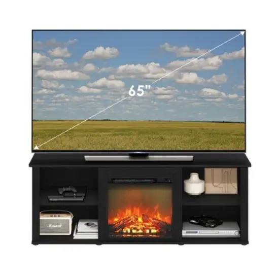 Furinno Classic Fireplace TV Stand Entertainment Console Media Center W/18" Electric Fireplace for TVs up to 60",Americano image {1}