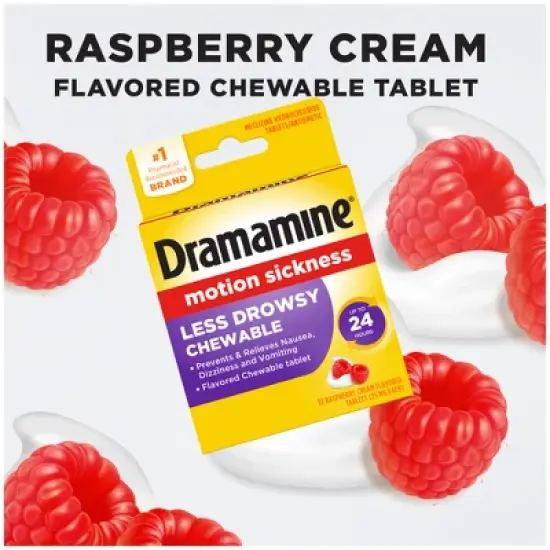 Dramamine All Day Less Drowsy Motion Sickness Relief Chewable Tablets - Raspberry Cream - 12ct image {6}