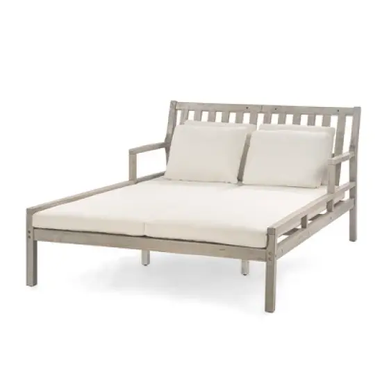 Outdoor Patio Acacia Wood Double Daybed Sunbed with Four Pillows image {6}