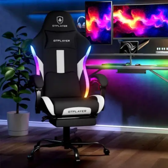 GTPLAYER RGB Ergonomic Gaming Chair with Footrest, Lumbar Support, Breathable Computer Chair with Pocket Spring Cushion, Chairs for Adults image {1}
