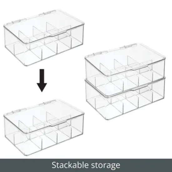 mDesign Plastic Divided First Aid Storage Box Kit, Hinge Lid for Bathroom, Clear image {3}