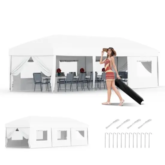 10x30 Pop Up Canopy with 8 Sidewalls - Heavy Duty Outdoor Canopy Tent with Portable Roller Bag image {12}