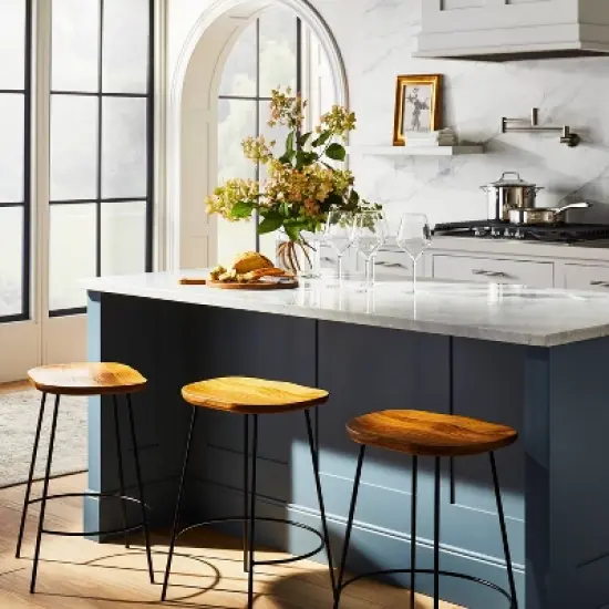 Metal Base Counter Height Barstools with Wood Seat Brown - Threshold&trade; designed with Studio McGee image {1}