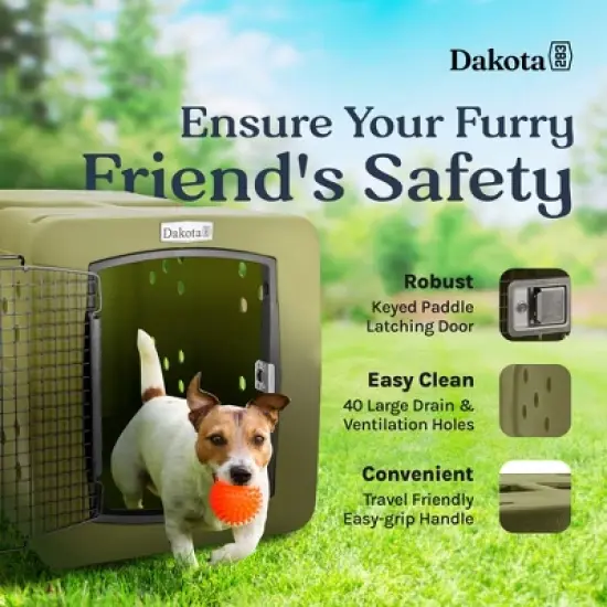 Dakota 283 G3 Large Ventilated Framed Pet Kennel w/Ultra-Secure Lock, Easy-Grip Handle & Keyed Paddle Latching Door for Large-Breed Dogs, Olive image {2}
