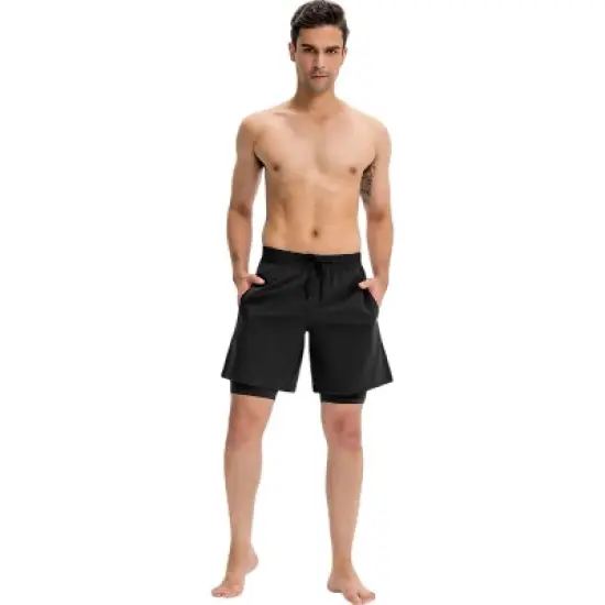Anna-Kaci Active Men's Athletic Training Shorts with Inner Compression Layer Side Pockets and Adjustable Drawstring Waist image {1}