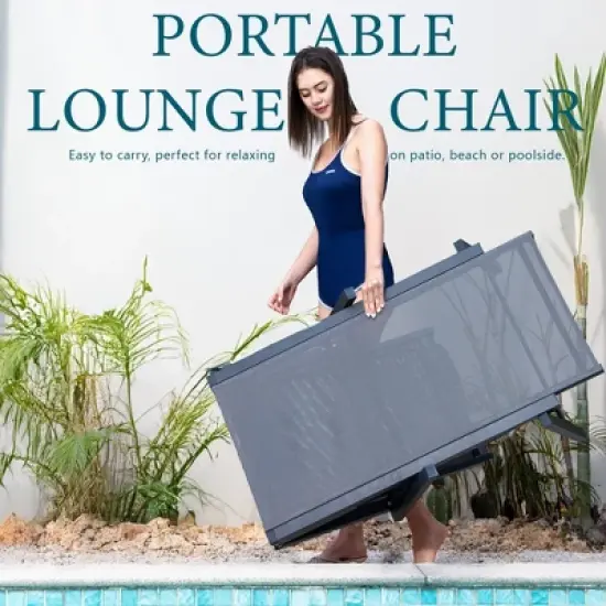 Brafabhome Patio Chaise Lounge with 5-Postion Adjustable Backrest, Aluminum Pool Loungers with Side Table & Insulated Cooler Bag for Poolside Garden image {4}