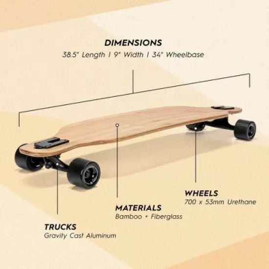 Magneto Bamboo Carbon Fiber Longboard Skateboard- 38.5&rdquo; x 9&rdquo;, Cruising, Carving, Downhill and Dancing, Kicktails & Tricks image {1}
