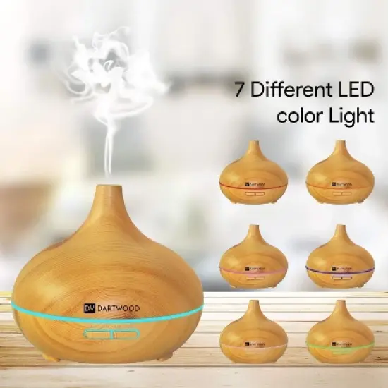Dartwood Premium Ultrasonic Aroma Diffuser and Humidifier - Essential Oil and Mist Vaporizer with 7 LED Lighting Modes & 4 Timers (300ml) image {6}