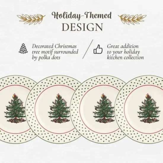 Portmeirion Christmas Tree Polka Dot Dessert Plate (Set of 4) - Festive 8" Stoneware Plates - Microwave, Dishwasher, Freezer Safe Party Dishes image {2}