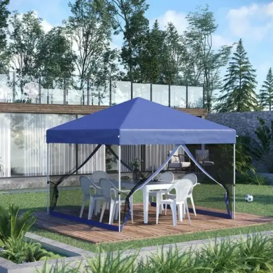 Resenkos Patio Garden Pergola, Pergola Canopy,10' x 10' Pop Up Canopy Tent, Tents for Parties with Wheeled Carry Bag, Blue Dark Blue image {1}