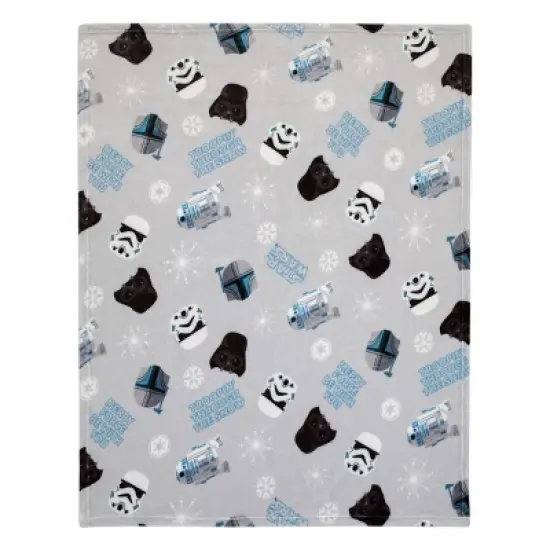 NoJo Star Wars Legacy Grey and Blue Merry Force Be With You Christmas Holiday Seasonal Toddler Blanket image {1}