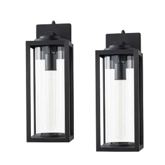 C Cattleya 2 Pack Dusk to Dawn Matte Black Outdoor Wall Light with Cylinder Clear Glass Shade image {6}