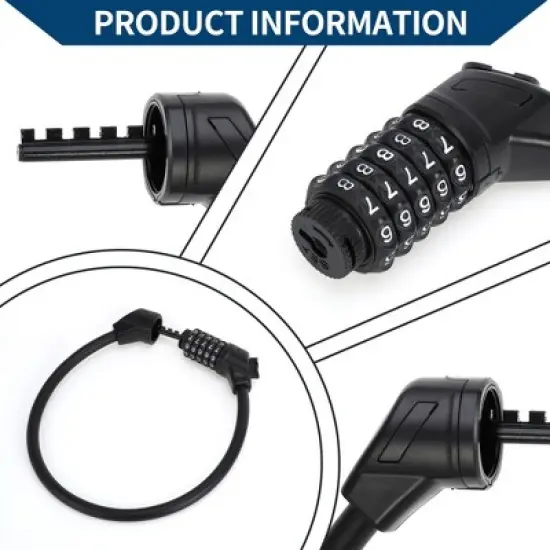 Unique Bargains Bicycle Padlock Cable Spiral Lock 5 Digit Resettable Bike Cable Lock Black image {1}