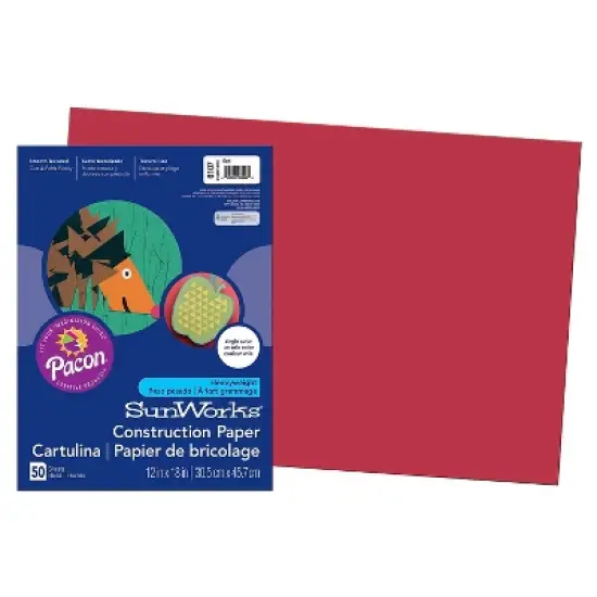 Prang 12" x 18" Construction Paper Red 50 Sheets/Pack 5 Packs (PAC6107-5) image {1}