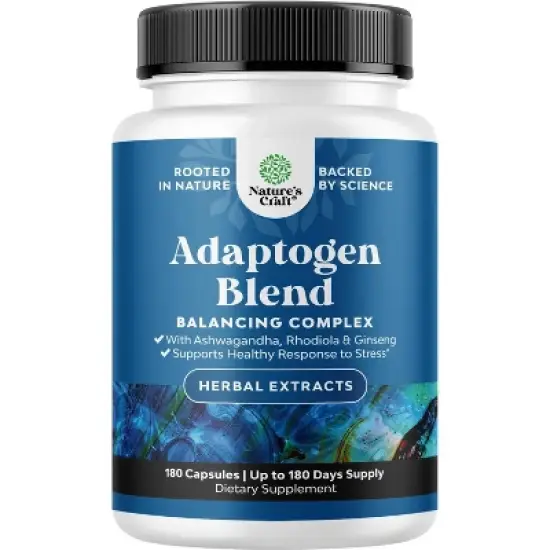 Adaptogen Blend Supplement, Adaptogens Supplement for Stress & Cortisol Management with Ashwagandha Rhodiola Rosea & Maca Root, Nature's Craft, 180ct image {9}