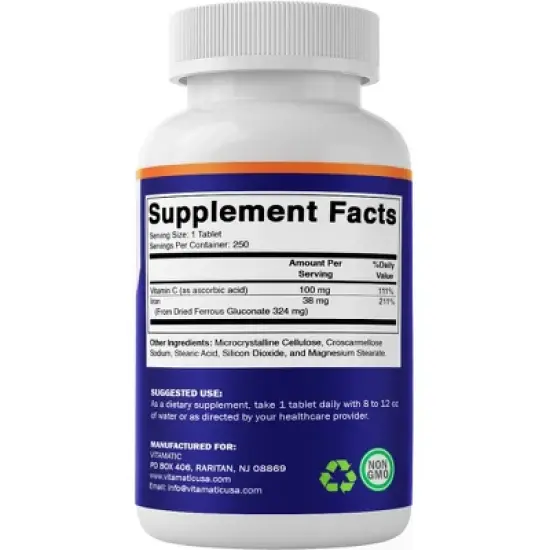 Ferrous Gluconate 324 mg + Vitamin C 100 mg (65 mg Elemental Iron) &ndash; 250 Coated Tablets image {7}