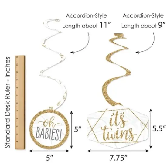 Big Dot of Happiness It's Twins - Gold Twins Baby Shower Hanging Decor - Party Decoration Swirls - Set of 40 image {5}