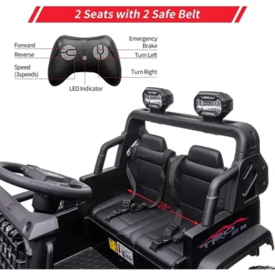 24V 2-Seater Kids Ride-On Truck, 2x120W Motors Electric Car with Remote Control, 20" Extra Wide Seat, 15.5" XL Wheels, Storage & Bottle Holder image {6}