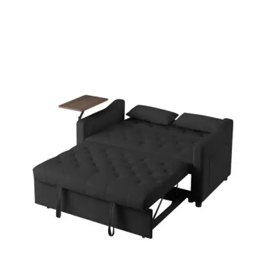 Velvet Sofa Bed with Tufted Back and Seat, 360&deg; Side Table, Adjustable Backrest and Foam Cushion for Living Room image {5}