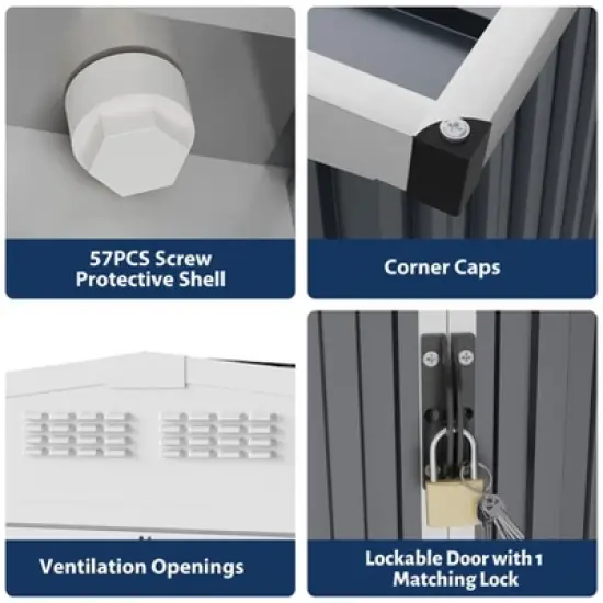 Large Outdoor Storage Shed 8x7 Ft Heavy Duty Metal Shed with Lockable Doors, Weather Resistant & Easy to Assemble for Garden Backyard image {3}