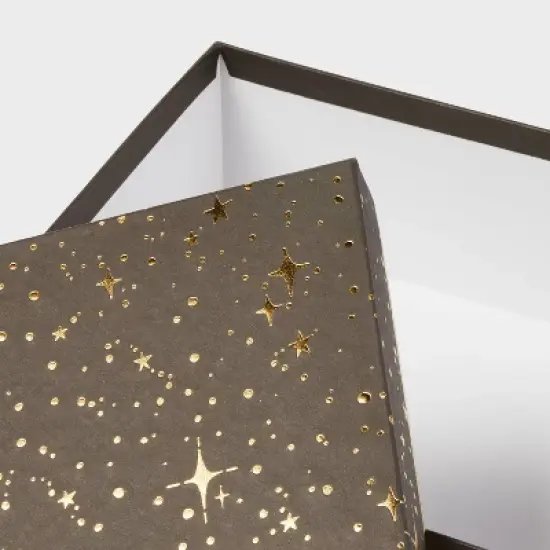Gold/Black Stars Square Gift Box - Spritz&trade;: Polka Dots, Classic Patterns, 10"x10"x4", All Occasions, Paper image {2}