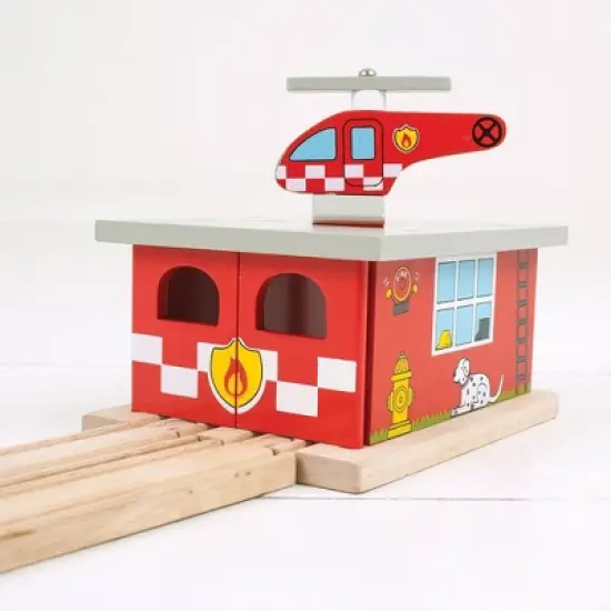 Bigjigs Rail Fire Station Shed Wooden Railway Train Set Accessory image {4}