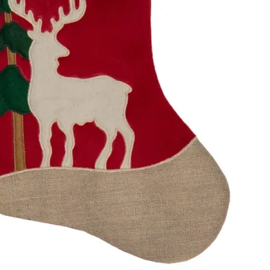 Northlight 20.5-Inch Red and Green Plaid Christmas Stocking with a Pine Tree and Moose image {1}