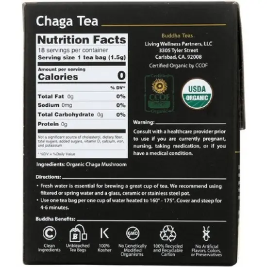 Buddha Teas Chaga Tea - Case of 6/18 Bags image {2}
