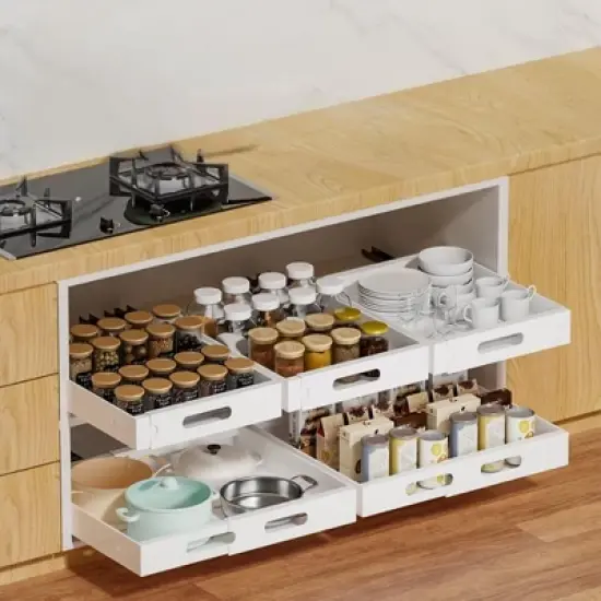 Acekool Adjustable Telescopic Kitchen Drawer Organizer with Adhesive Mount &ndash; Expandable Cabinet Shelf, 34-50 cm Wide image {5}
